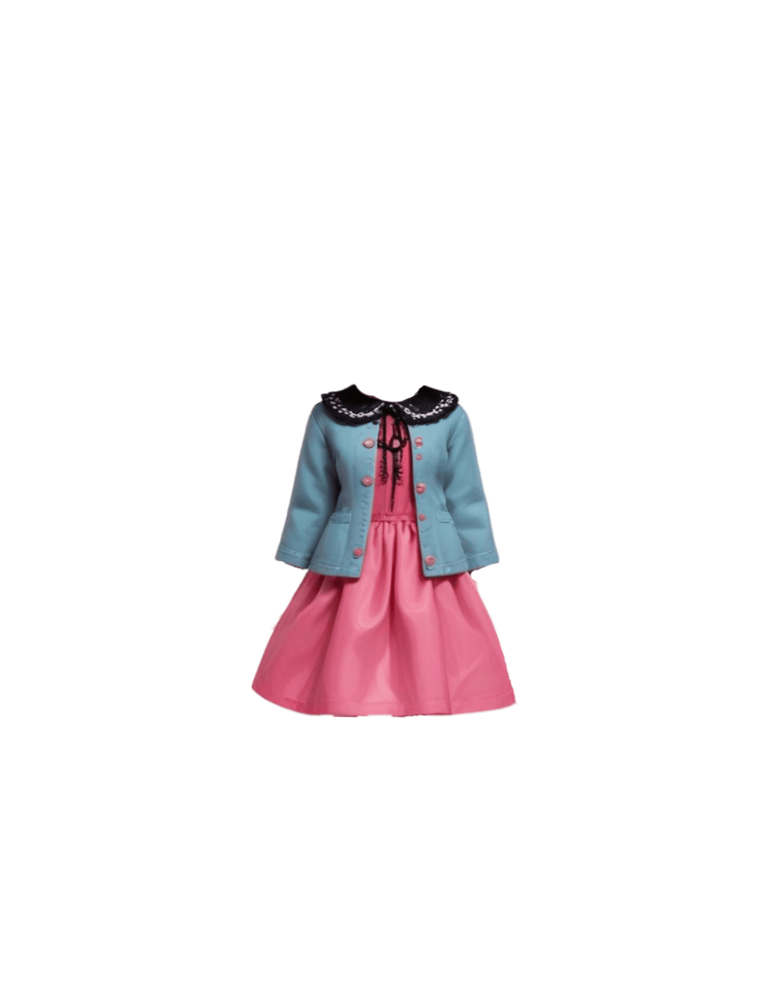 Pink dress with light blue jacket
